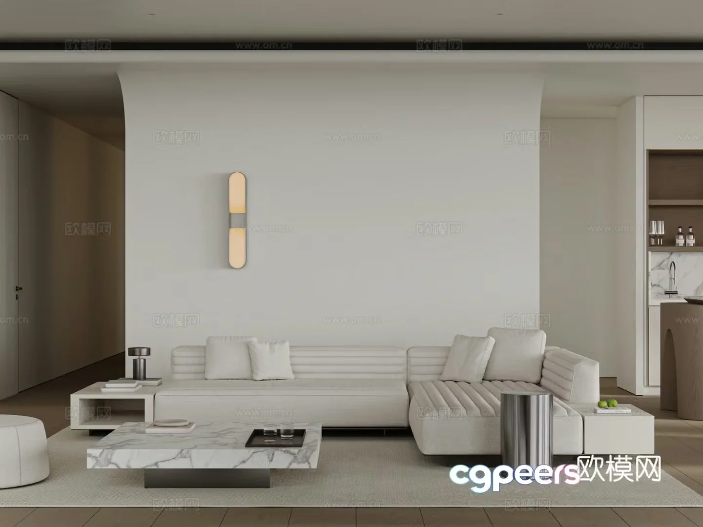 Modern minimalist living and dining room 3D model