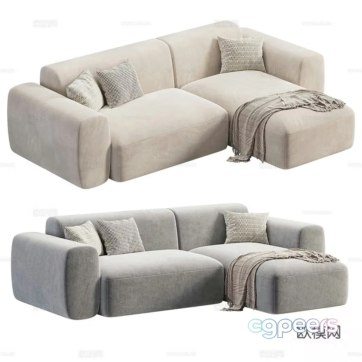 Modern creamy corner sofa 3d model