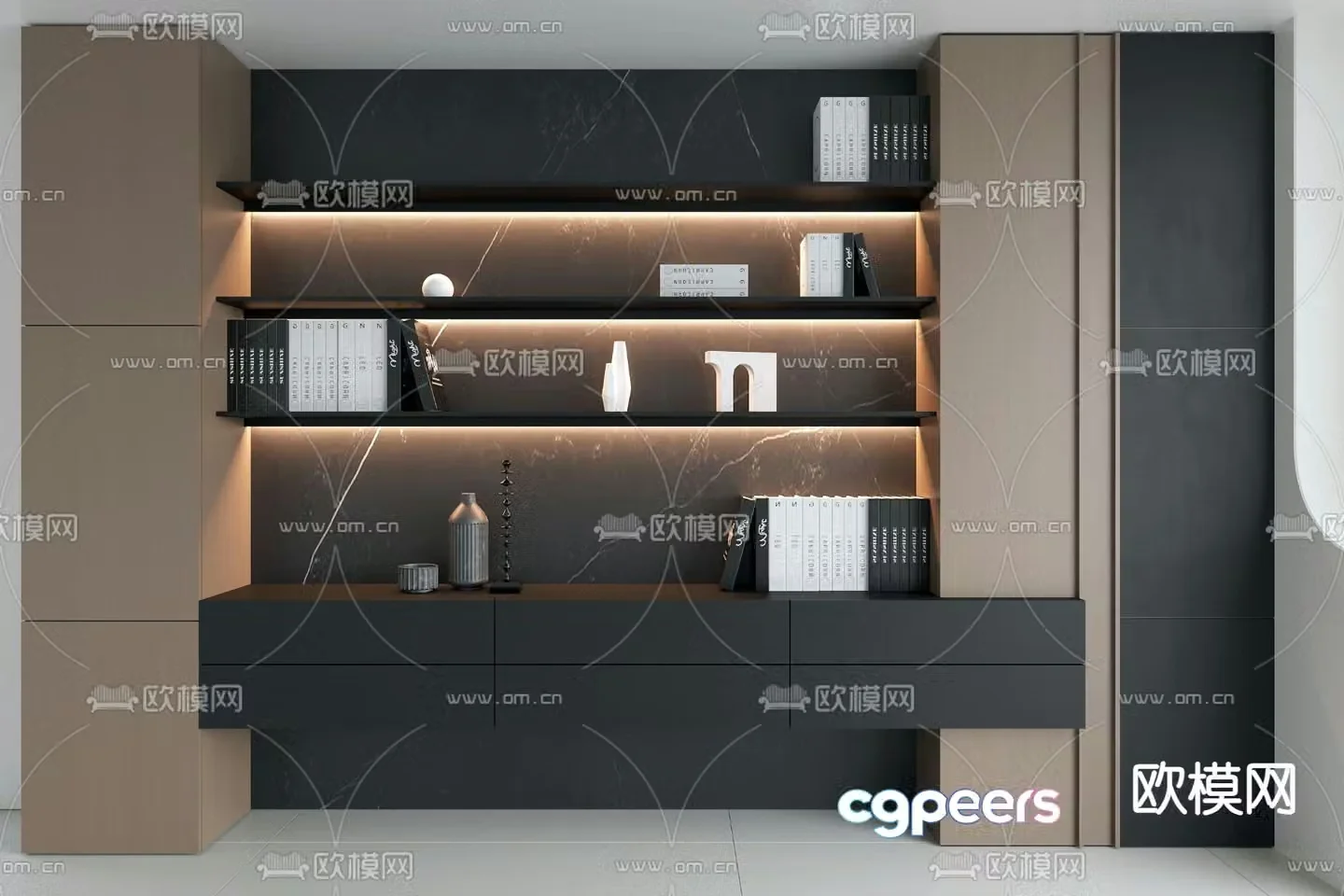 Dark style decorative cabinet shelf 3d model