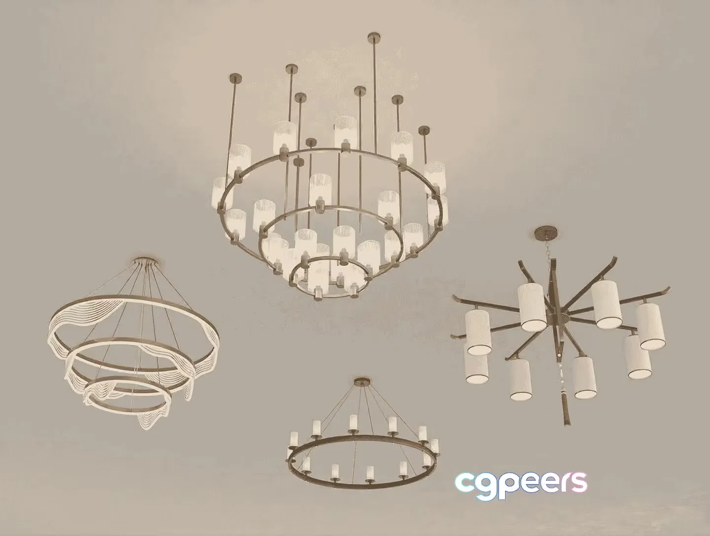 Gold Light Fixture 3D Model – 12063 – VRAY Render