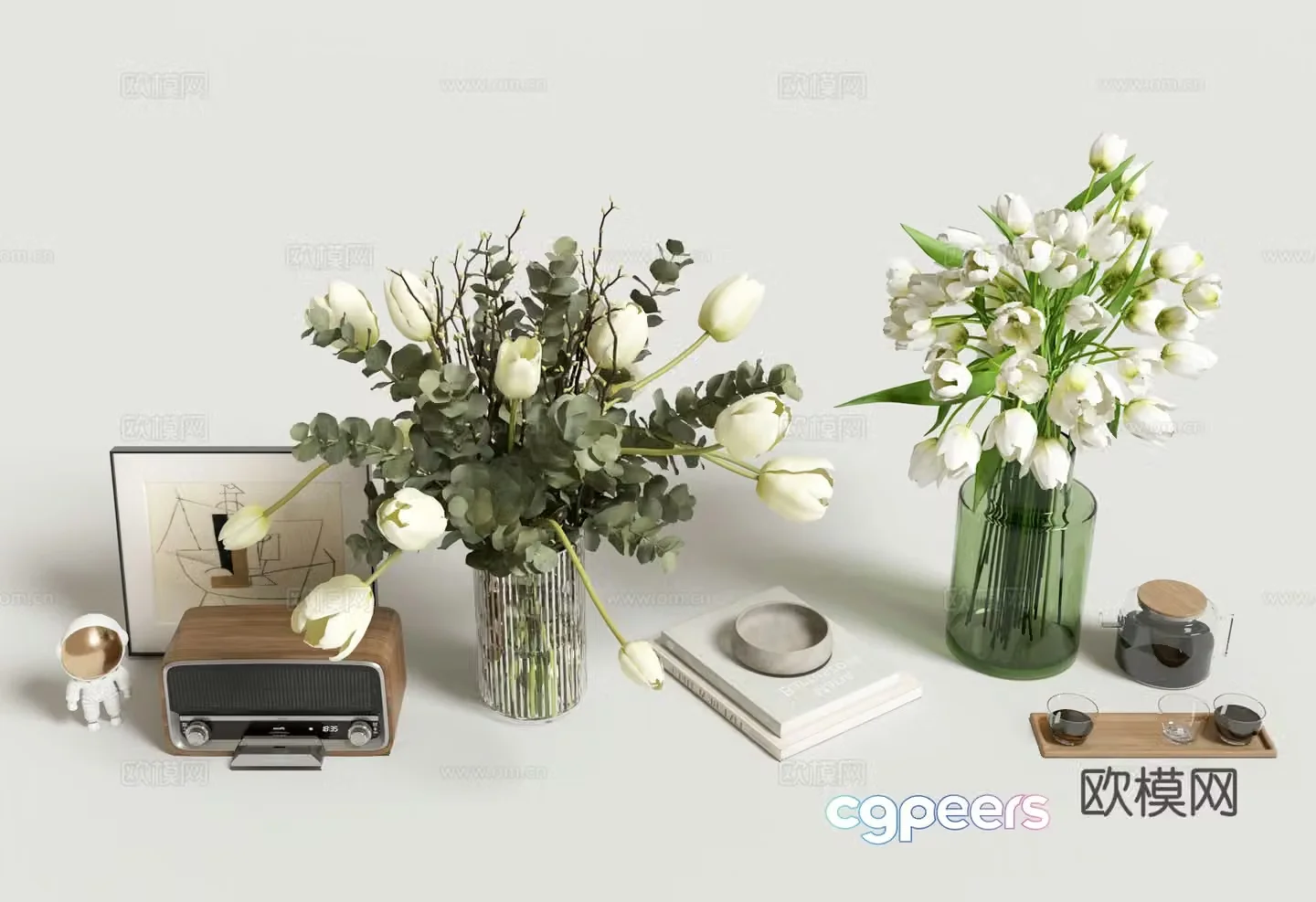 Desktop ornaments Vase Flower Art Radio Book 3D Model
