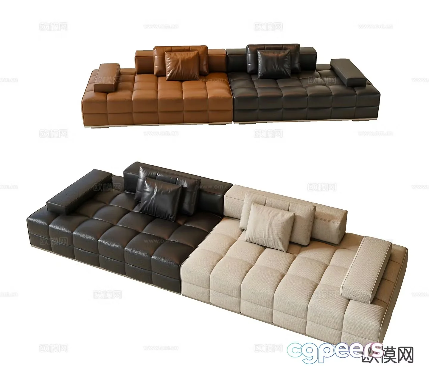 Italian double sofa contrasting color sofa 3d model