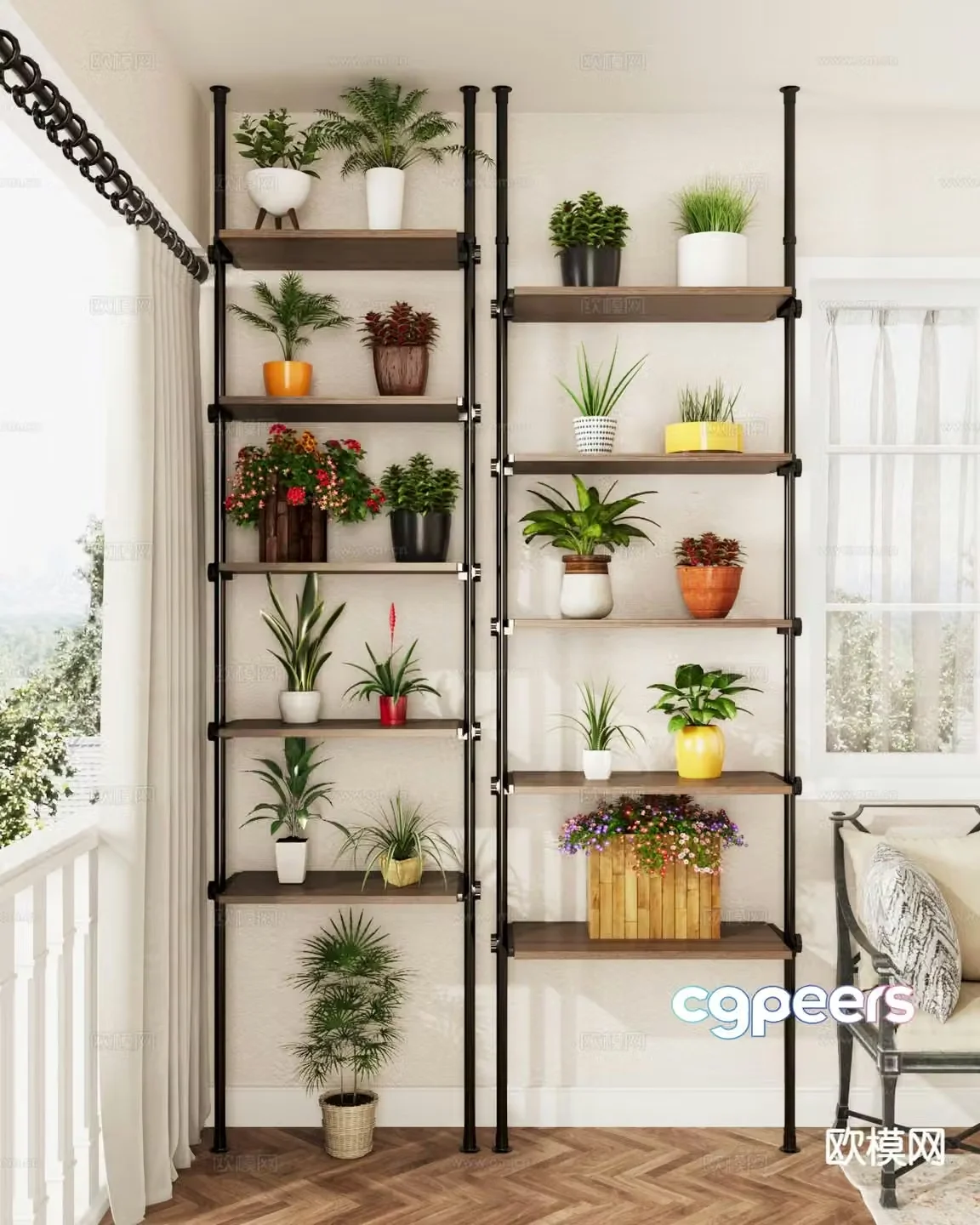 Industrial style storage rack flower rack 3d model