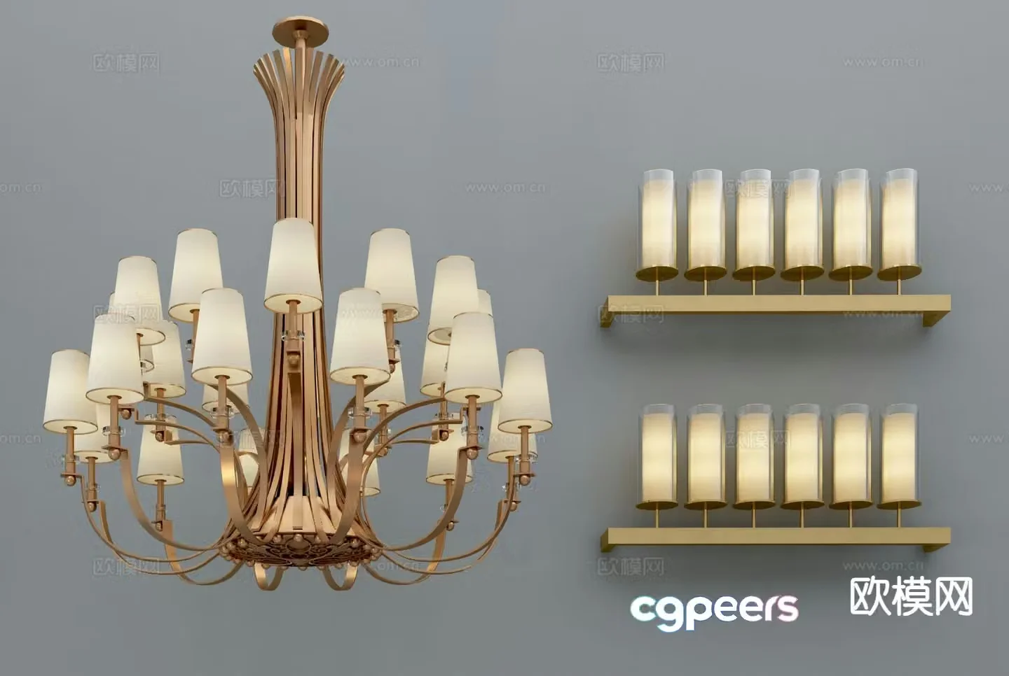 New Chinese style multi-head chandelier 3d model