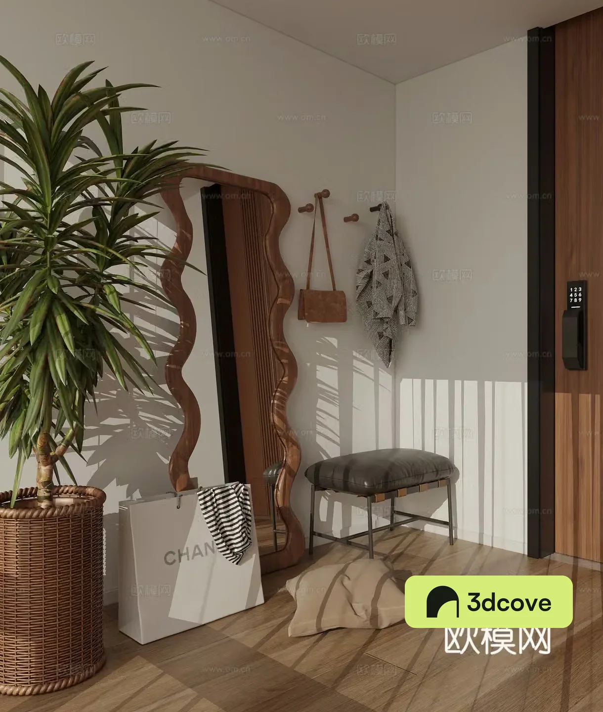 Full-body mirror clothes hanger shoe changing stool potted