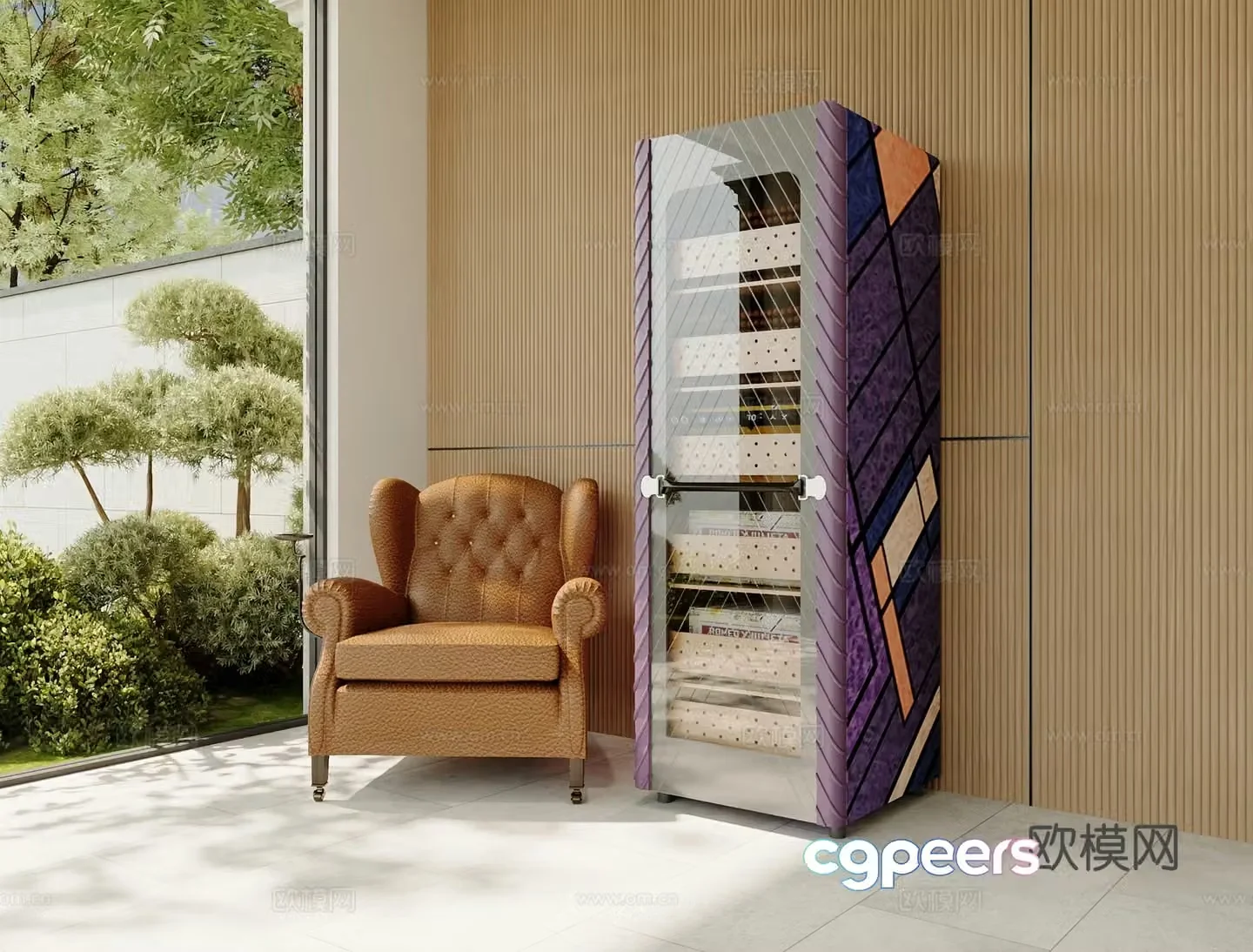 Modern cigar cabinet cigar chair combination 3d model