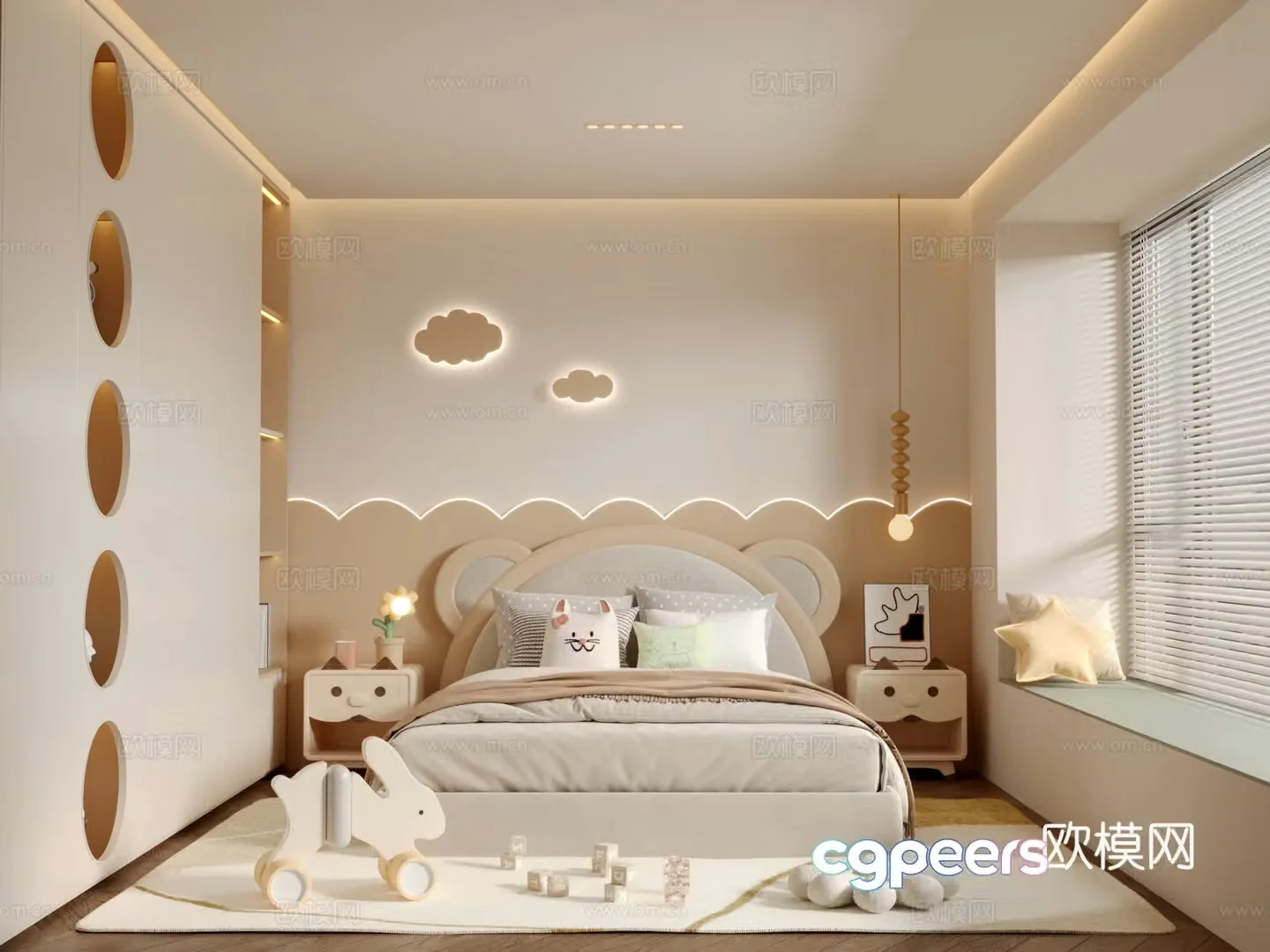 Modern creamy style children’s room 3d model