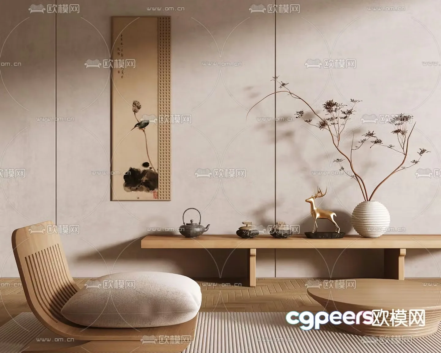 Chinese tea chair tatami 3d model
