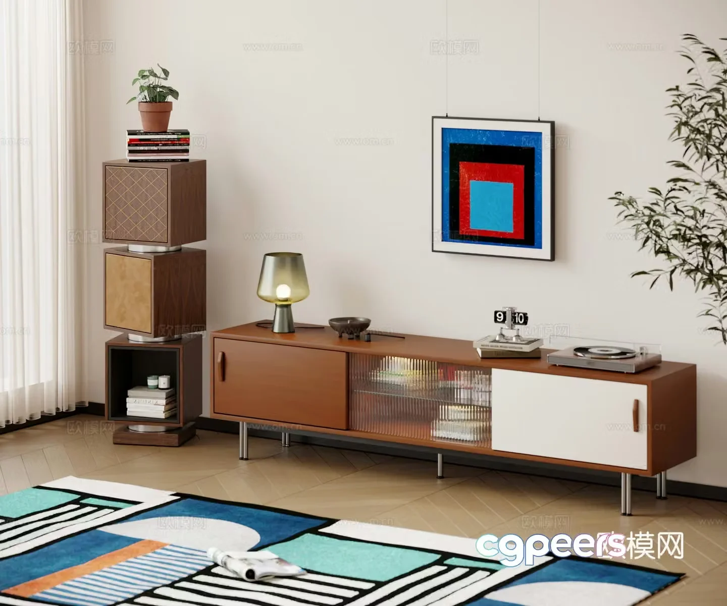 Modern medieval TV cabinet TV cabinet combination side cabinet finished TV cabinet 3D model