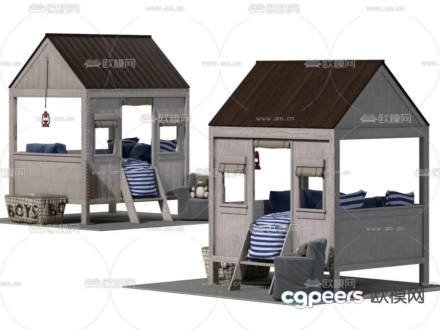 Modern wooden house children’s bed 3d model