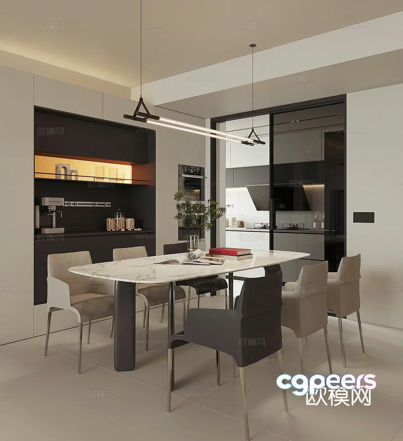 Modern home restaurant 3d model