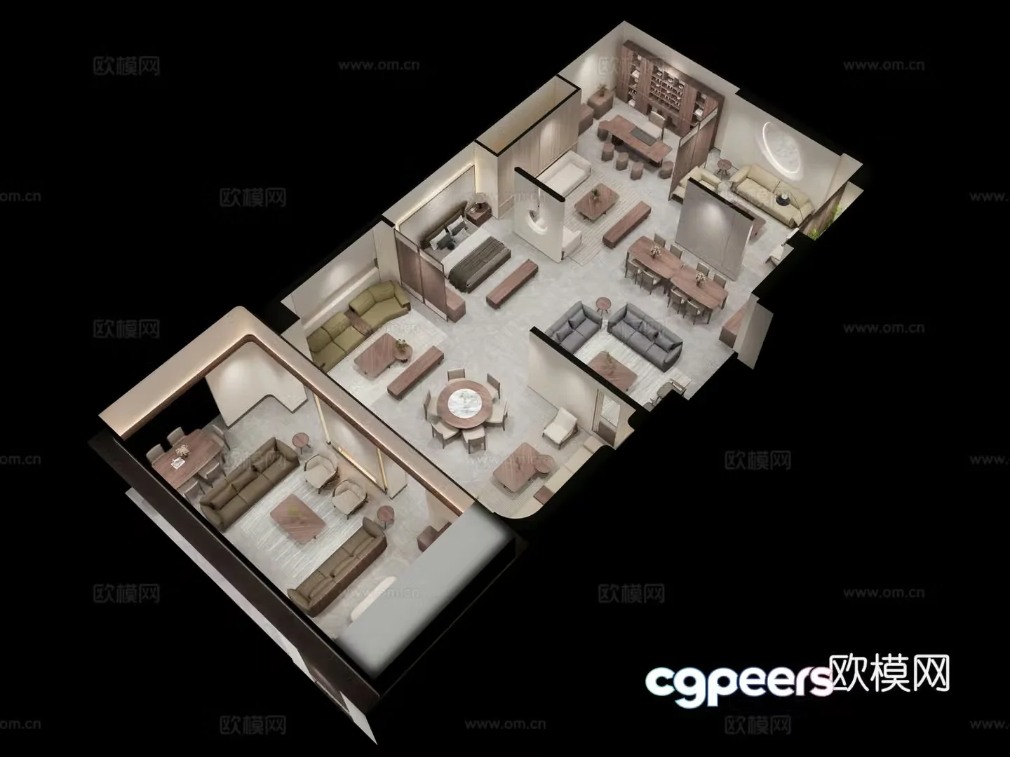 New Chinese furniture exhibition hall bird’s eye view 3D model