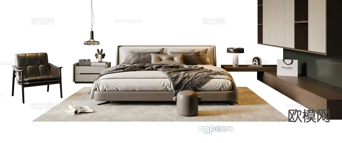 Italian double bed 3d model