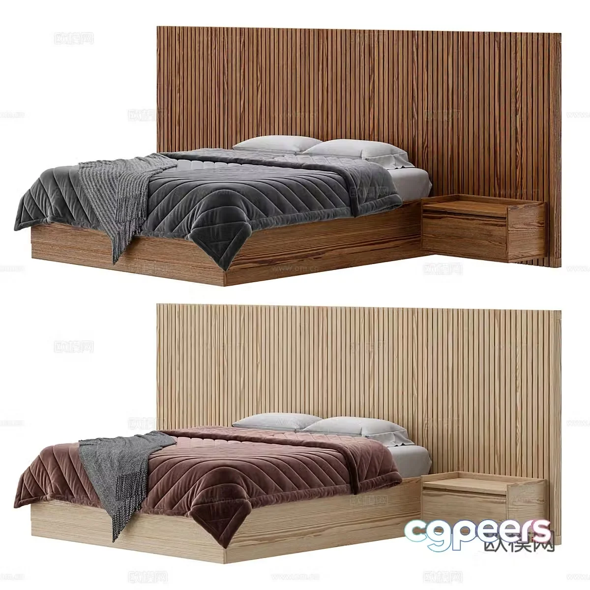 New Chinese style Wasabi Wooden Fabric Double Bed 3D Model