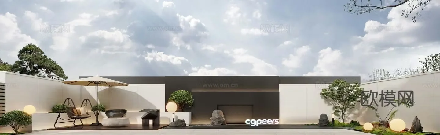 Villa courtyard landscape 3d model