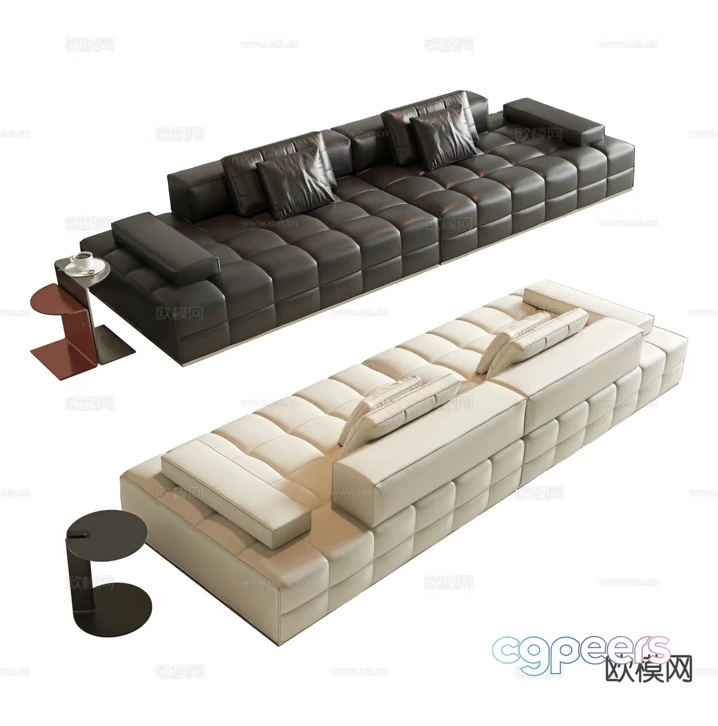 Double sofa leather sofa 3d model