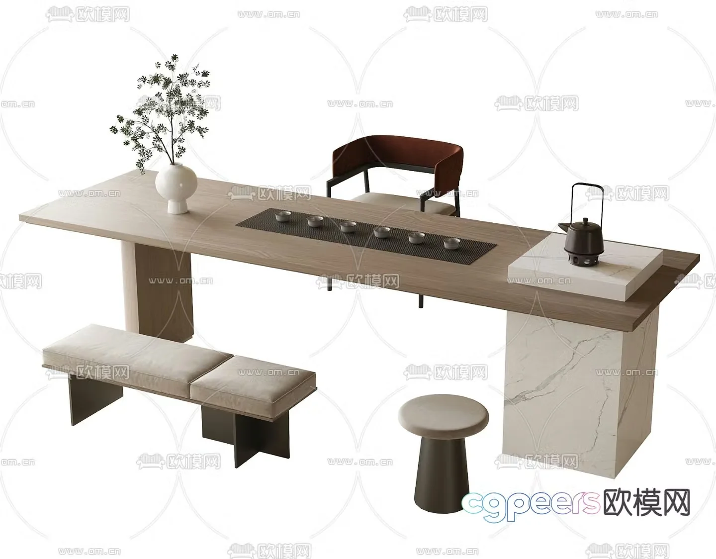 Modern tea table and chairs 3d model