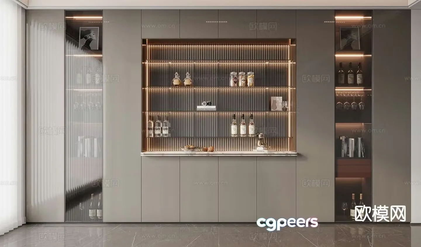 Light luxury glass wine cabinet sideboard 3D model