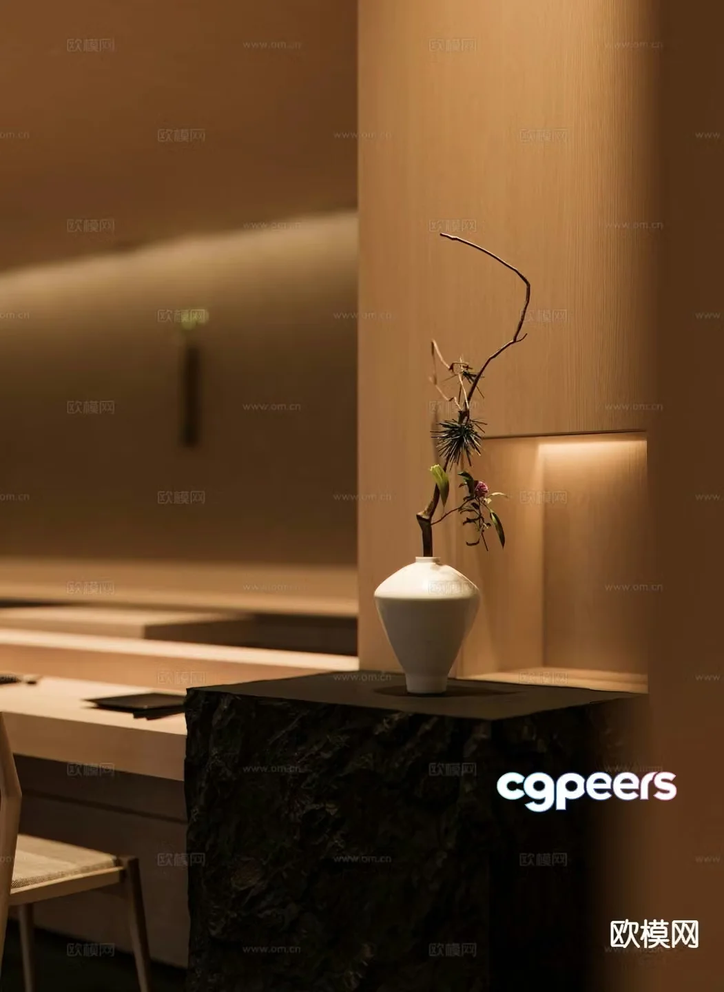 New Chinese style Zen vase floral arrangement dead branches 3D model