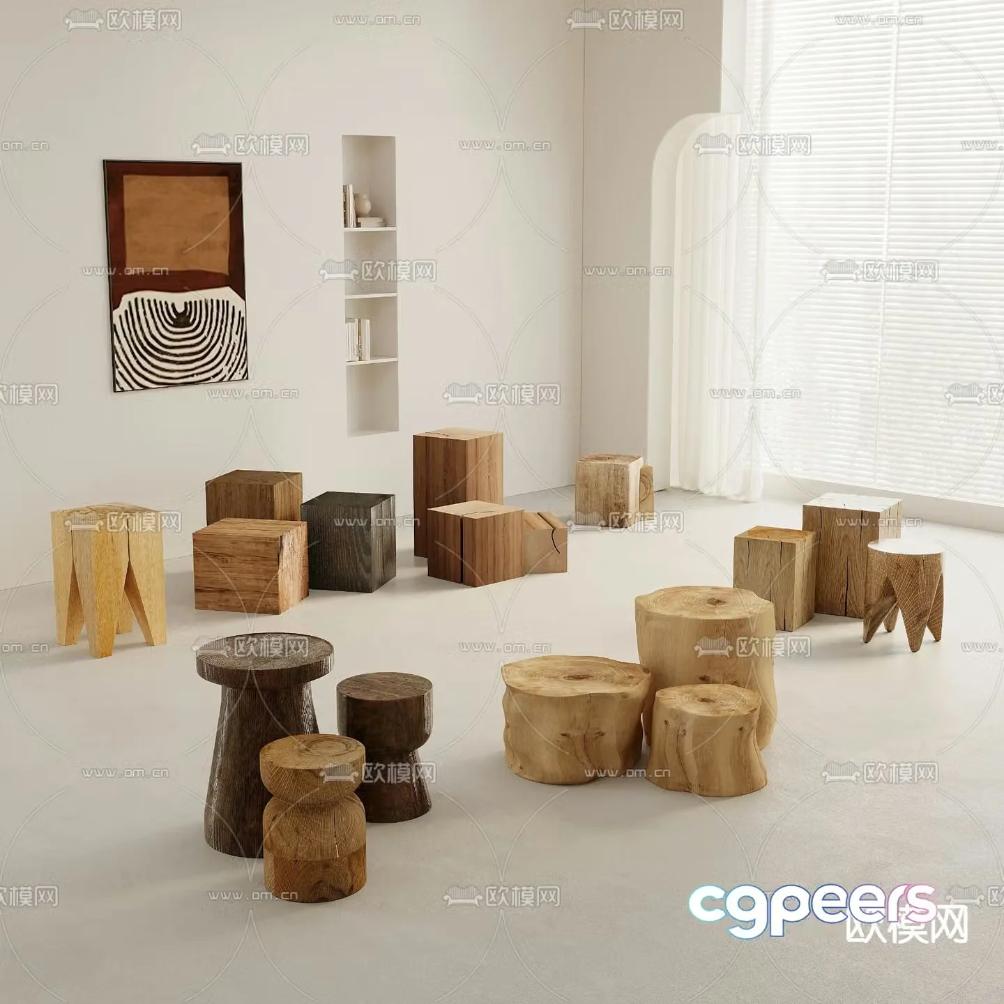 Wabi-sabi stool low stool round stool 3d model