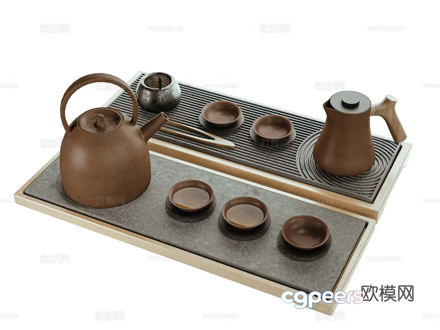 New Chinese style tea set teapot tea cup tea leaves 3D model
