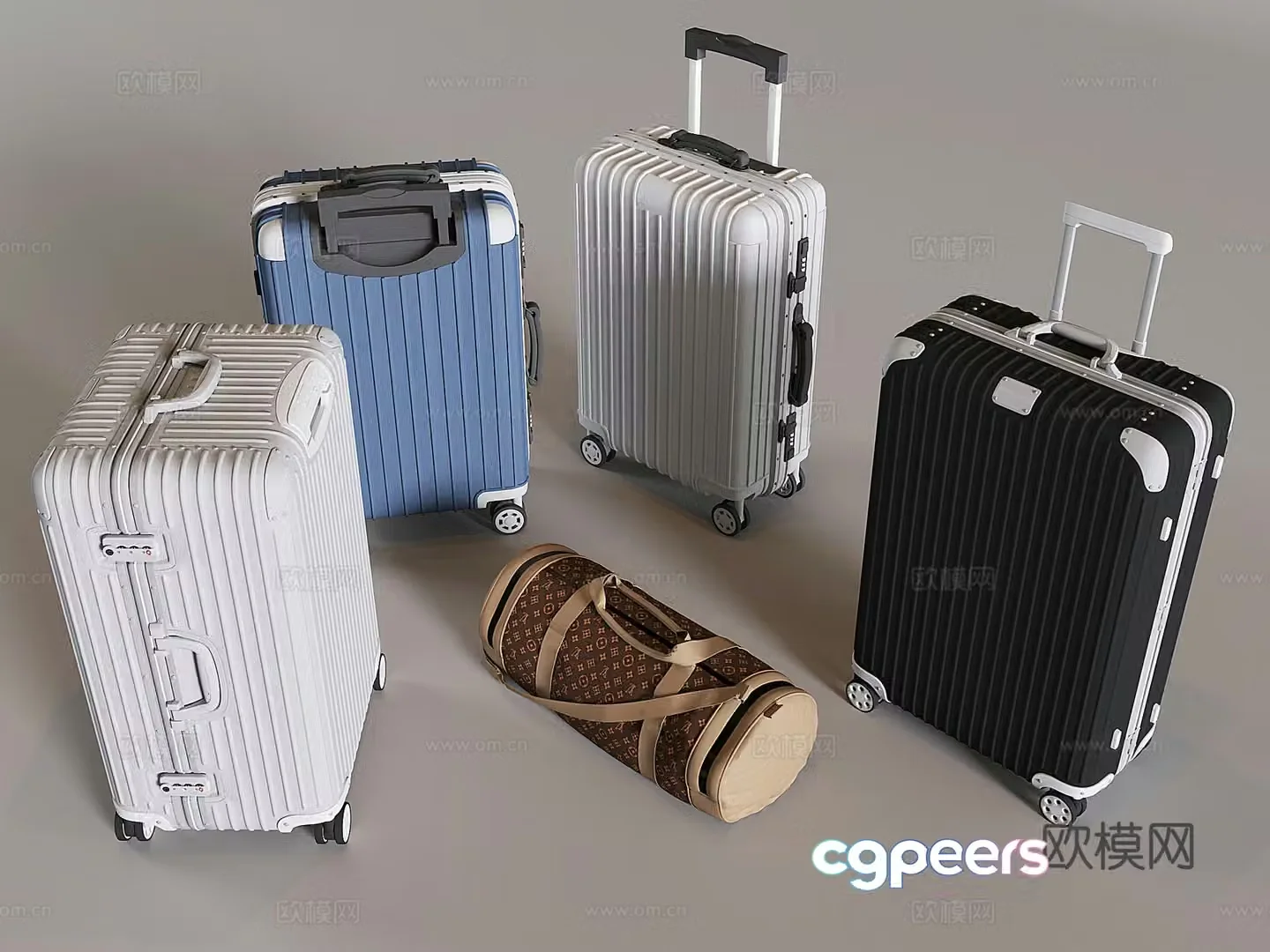 Luggage trolley travel case travel bag 3d model