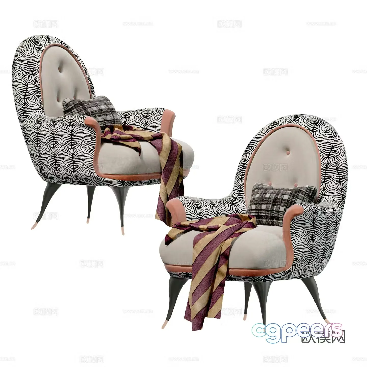 French light luxury leisure chair casual sofa 3D model