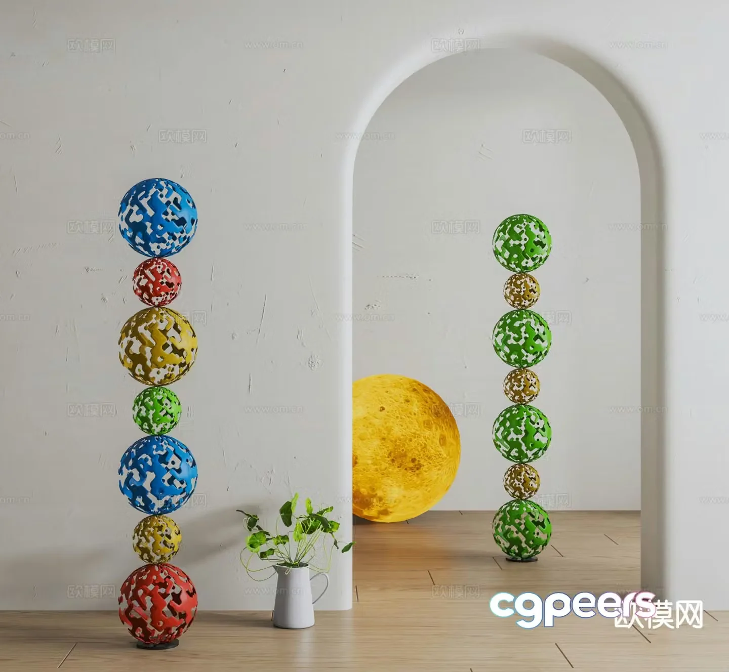 Modern hollow ball art installation 3D model