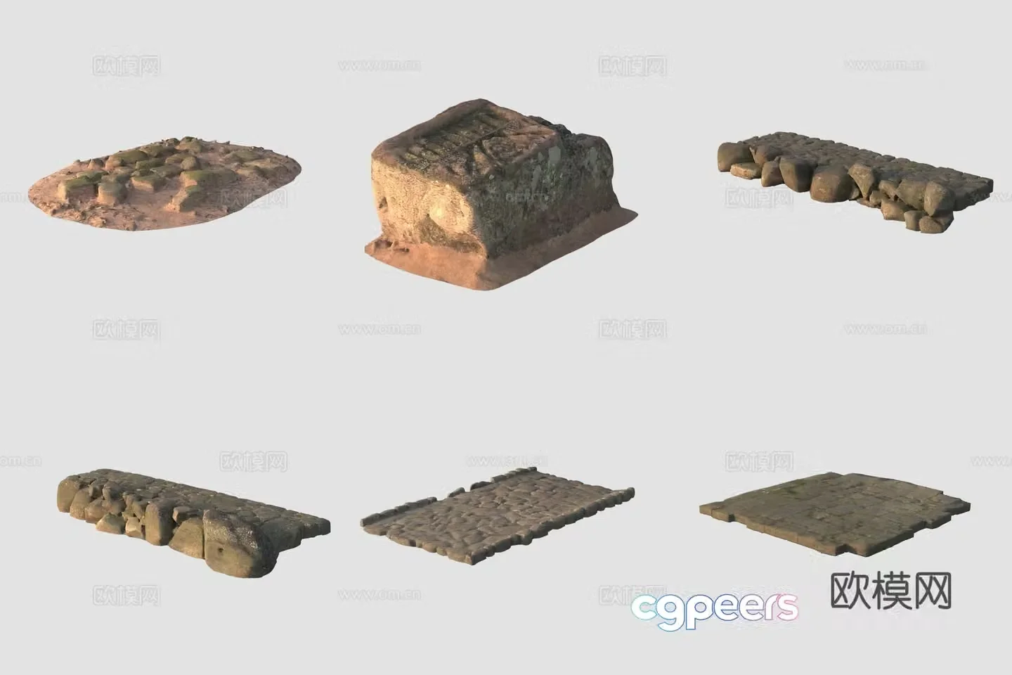 Ancient stone slab road 3D model