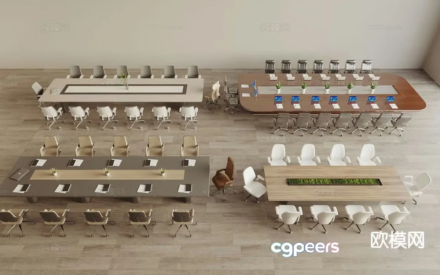 Modern conference table and chairs 3d model