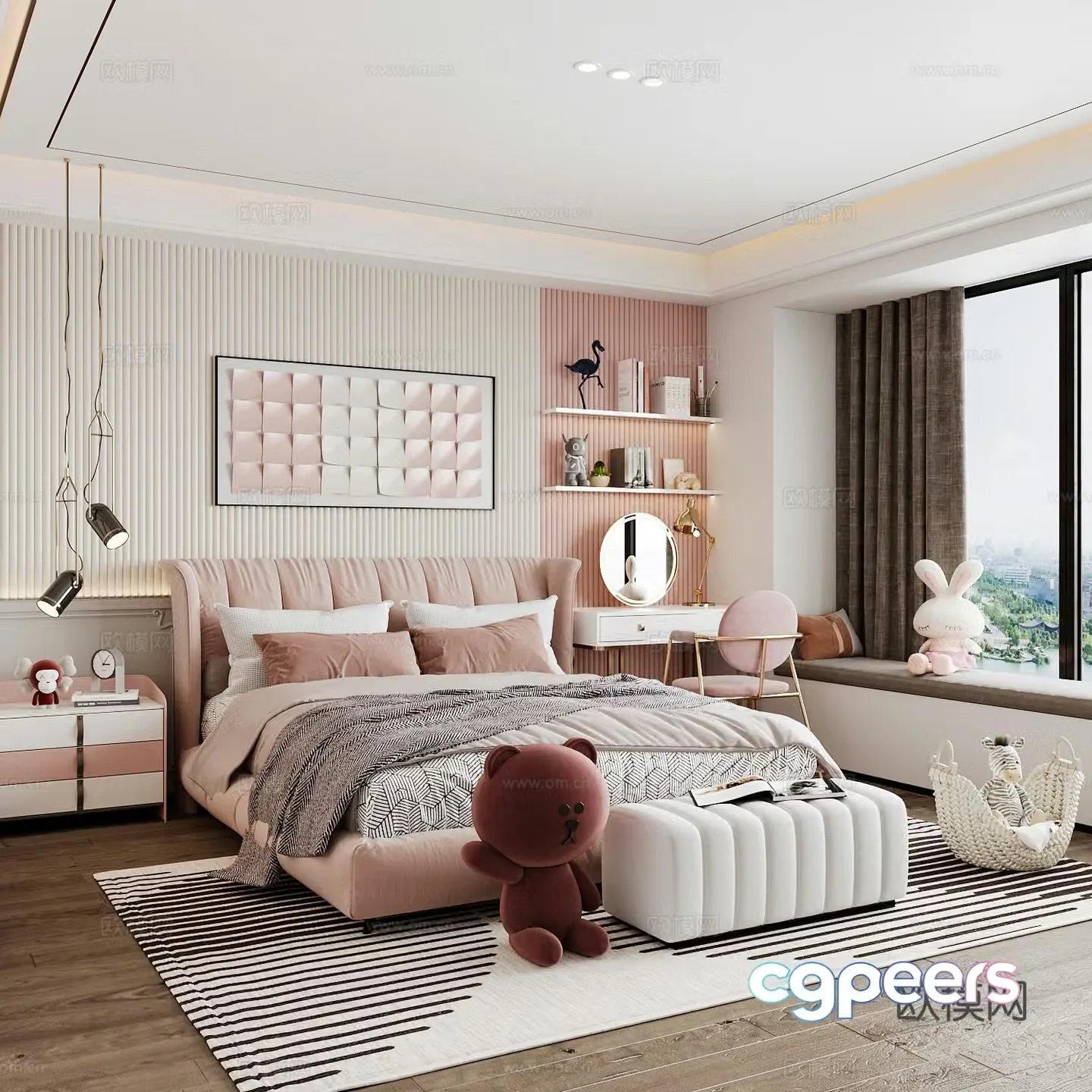 Modern children’s room boy’s room girl’s room children’s bed children’s wardrobe children’s desk 3d model