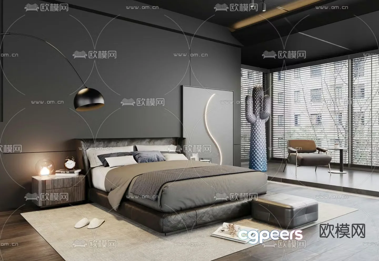 Minotti leather double bed 3d model
