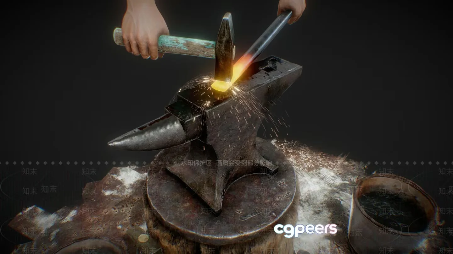 A Metal Anvil With A Hammer 3D Model – 20428 – VRAY Render
