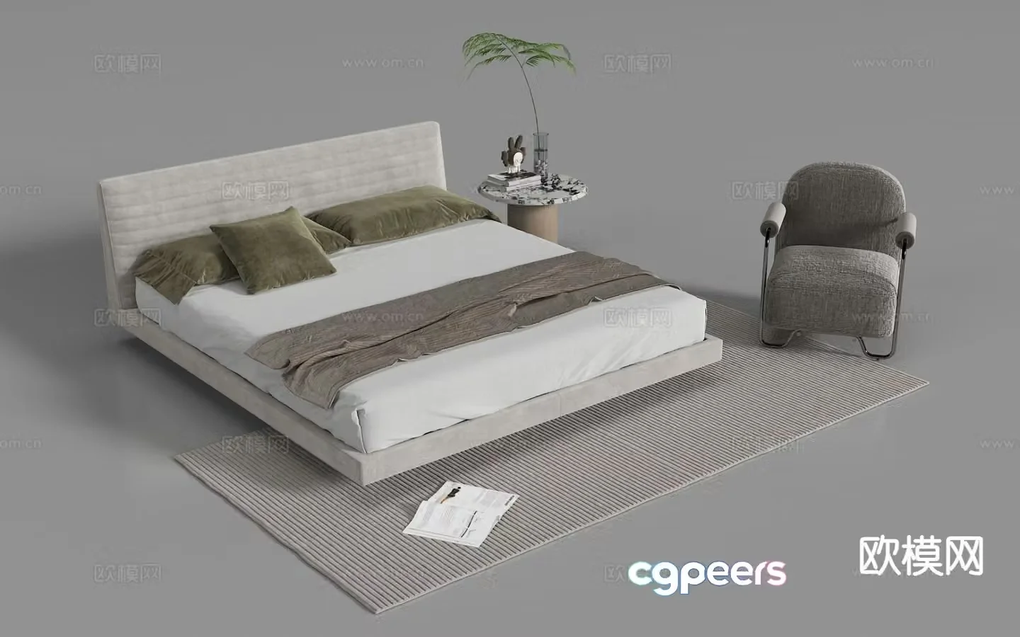 Modern double bed fabric bed 3d model