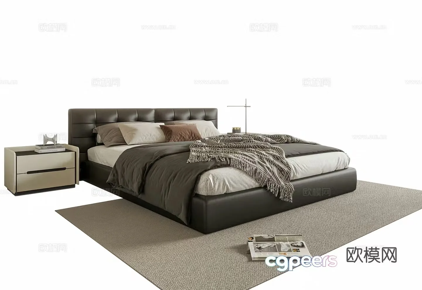 Modern double bed nightstand 3d model