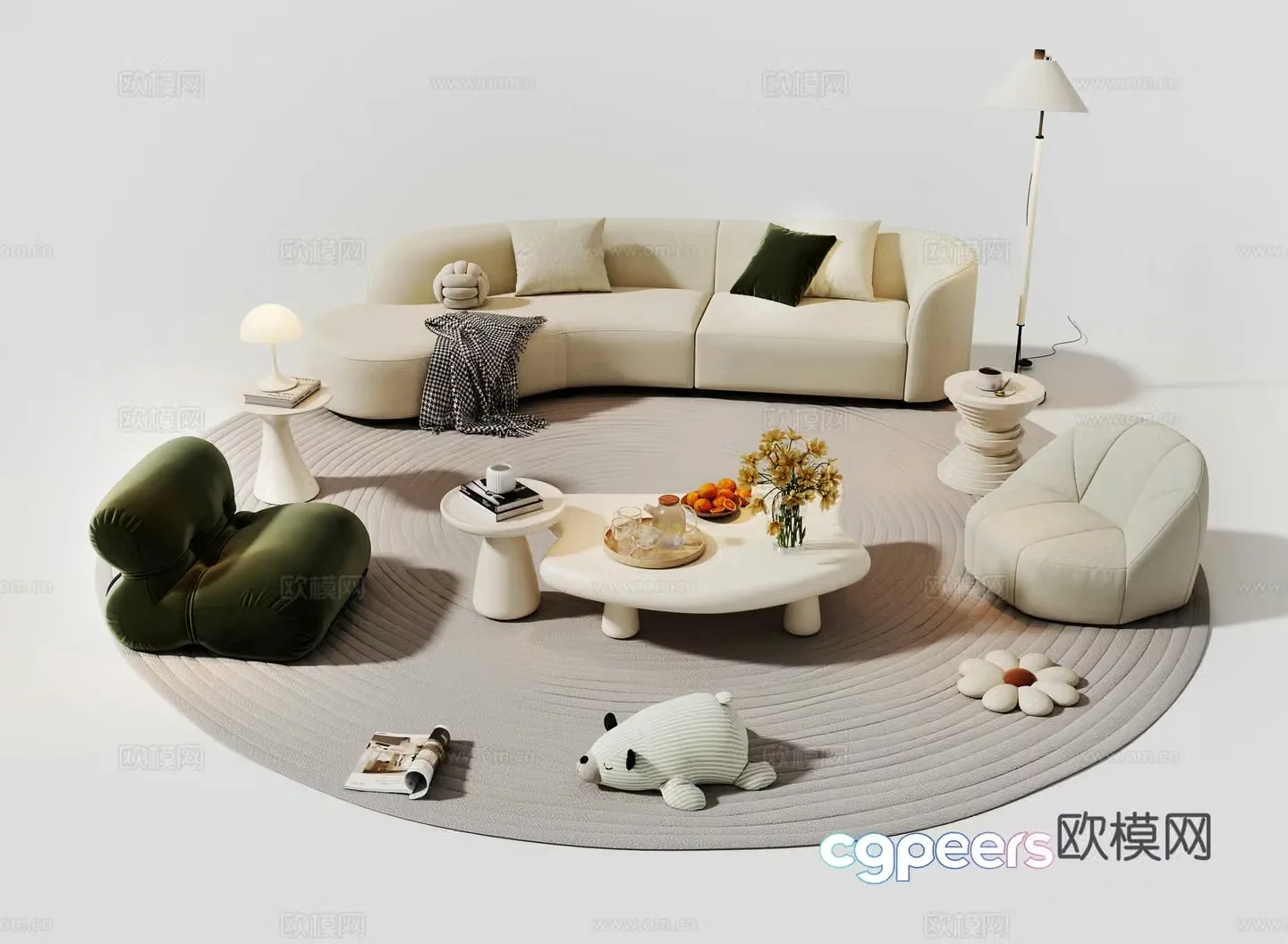 Creamy sofa combination casual sofa combination sofa 3d model
