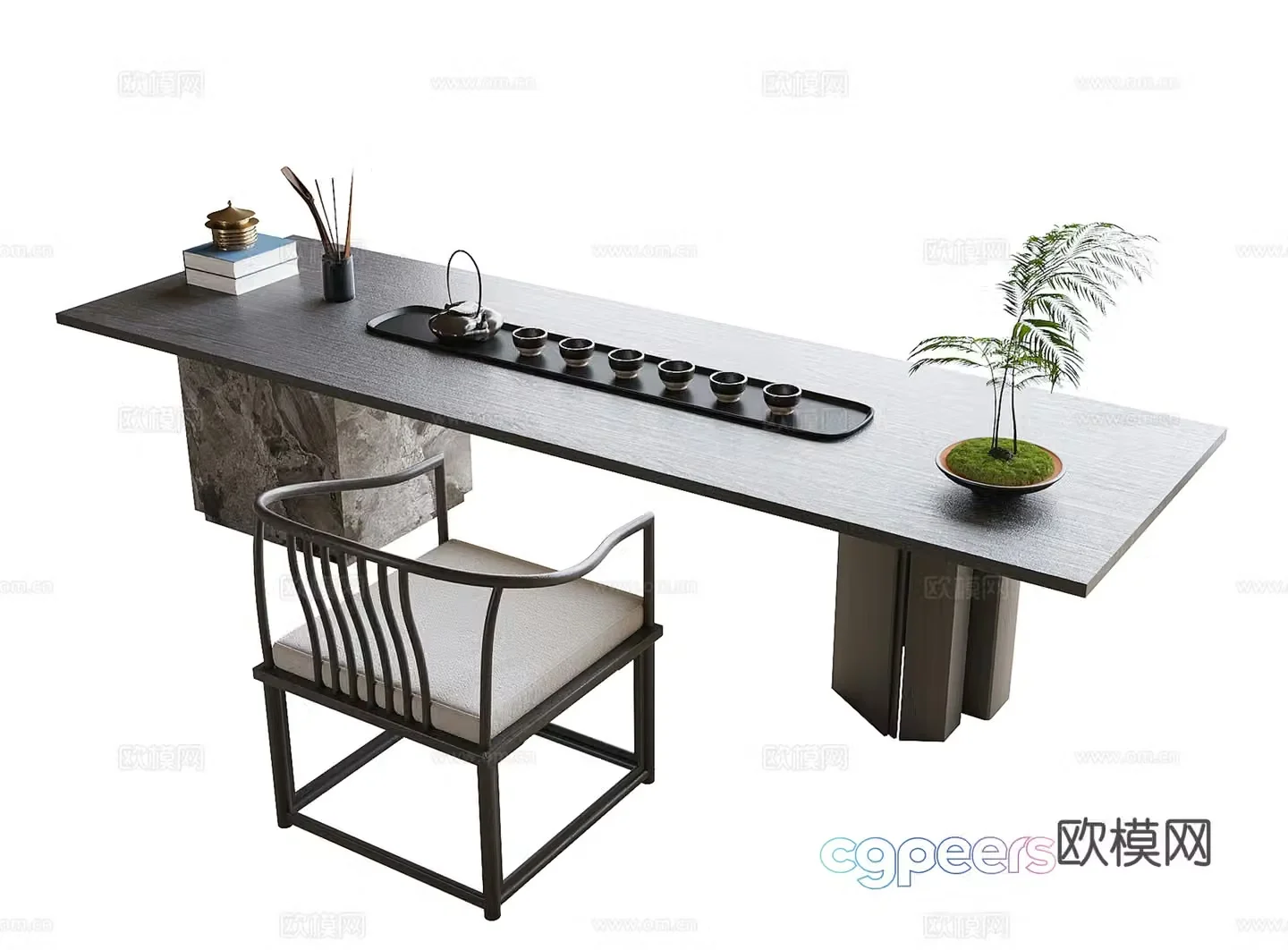 New Chinese tea table and chairs 3d model