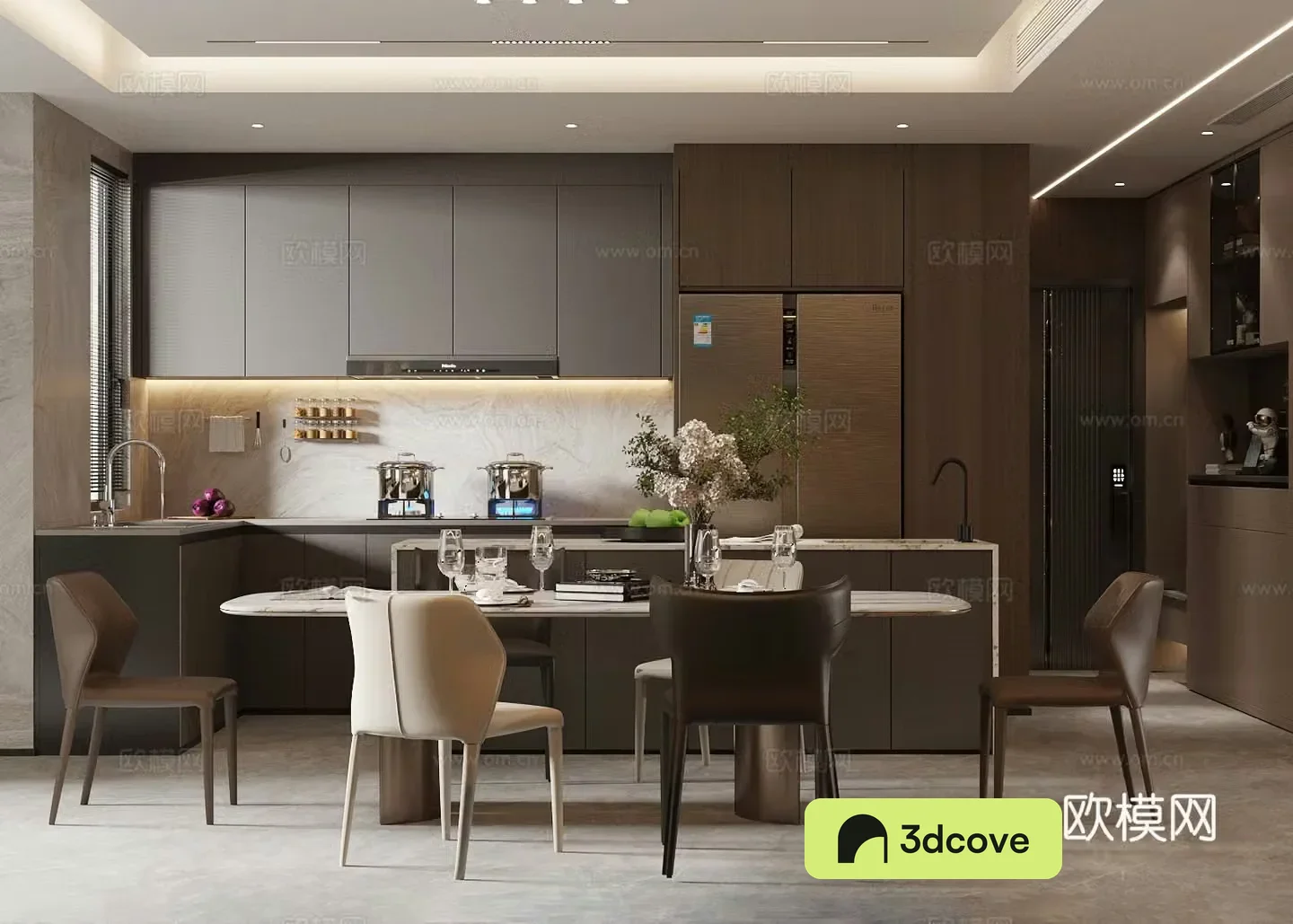 Light luxury Italian home restaurant Marble dining table Open restaurant Non-lamp restaurant Kitchen meal