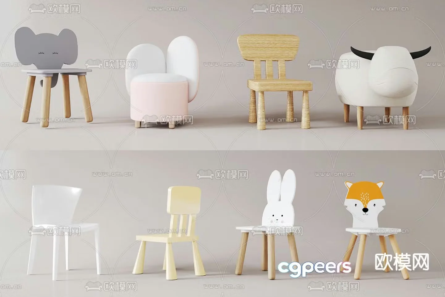 Children’s chair cartoon chair animal chair wooden horse stool 3D model