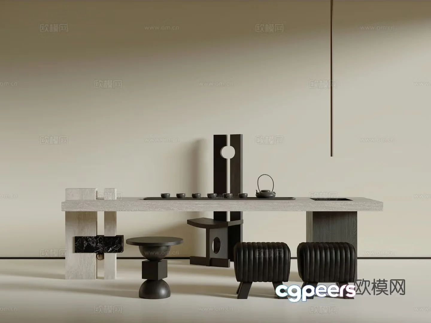 Modern medieval tea table and chair combination 3D model