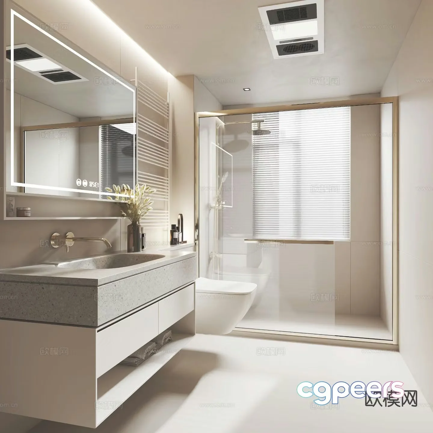 Cream style bathroom bathroom toilet 3d model