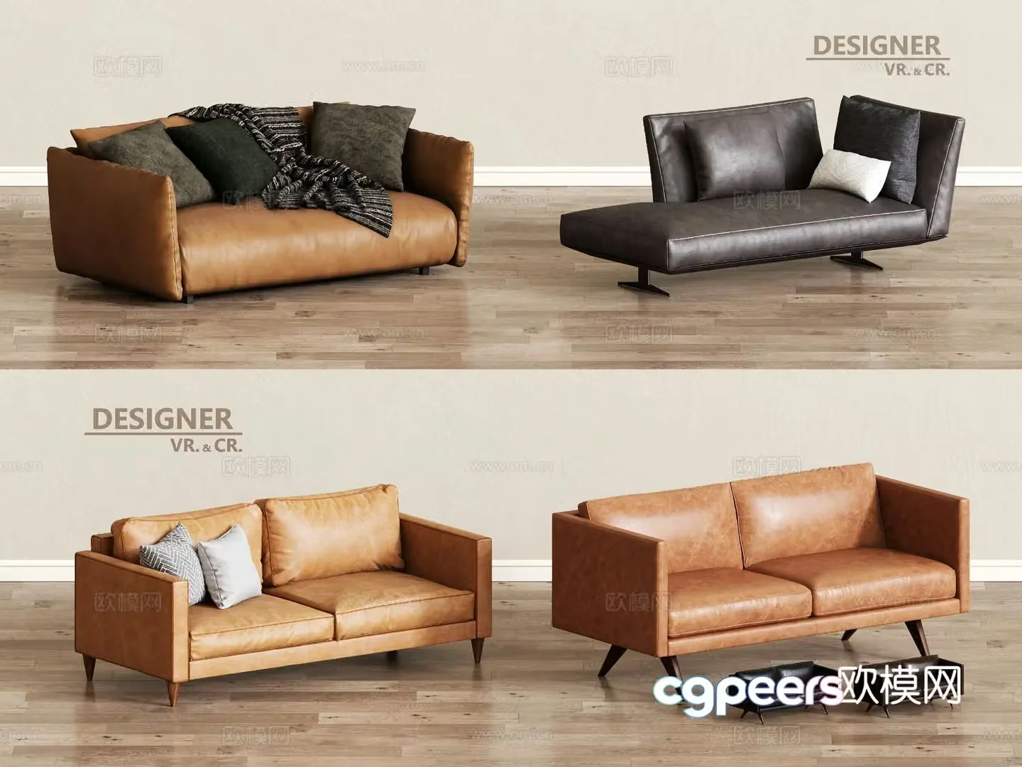 Double sofa leather sofa 3d model