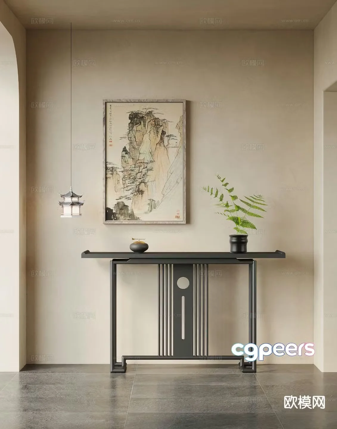 New Chinese style end viewing platform 3D model of entrance platform