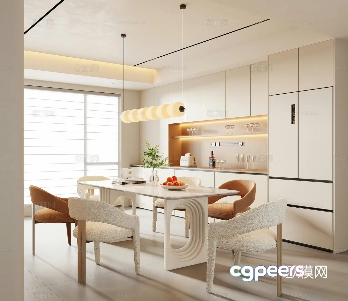 Modern Cream Style Restaurant 3D Model