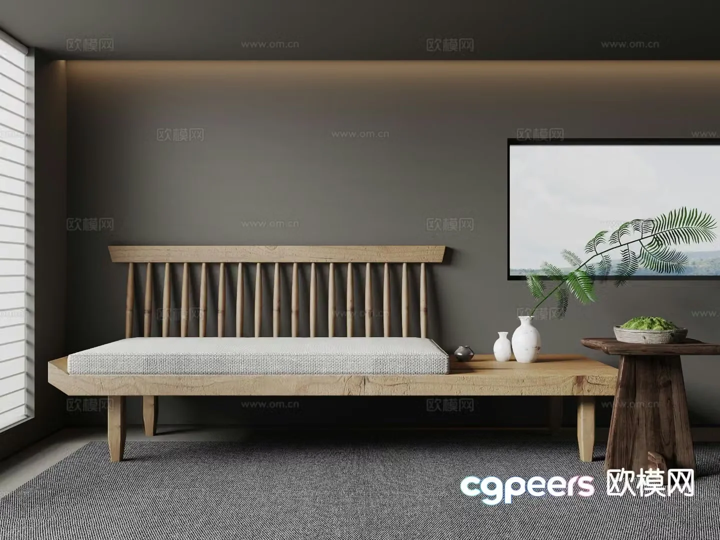Chinese solid wood chaise longue 3d model