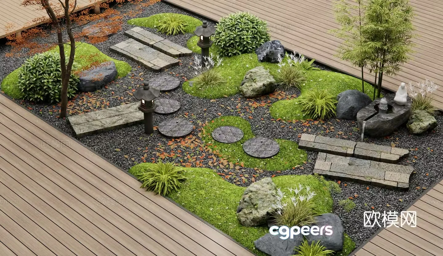 New Chinese micro-terrain Tingbu Bluestone Water Bottle Waterscape Moss Landscape Stone Dead Landscape 3D Model
