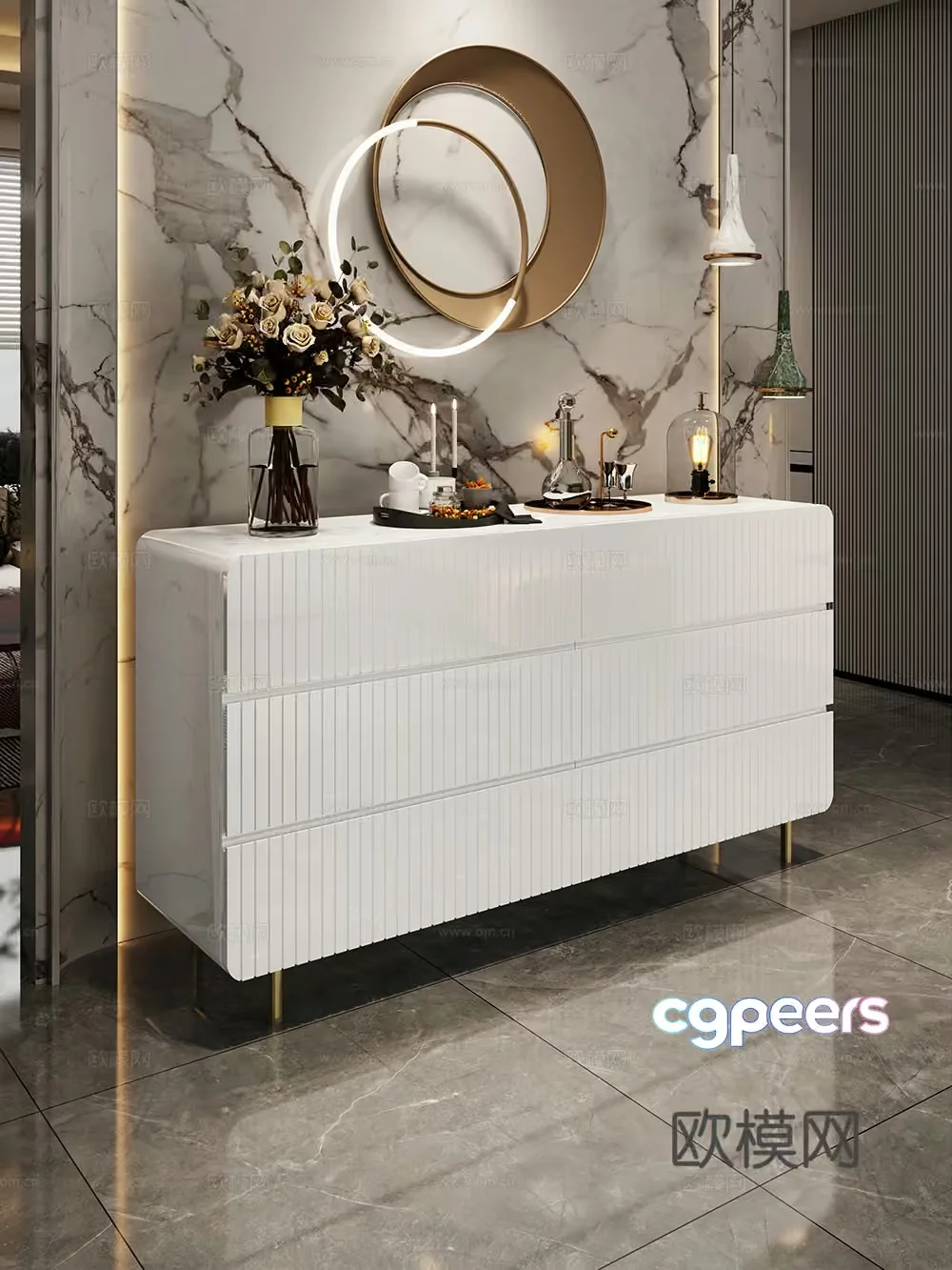 Modern White Dresser 3D Model – 18249 – VRAY Render