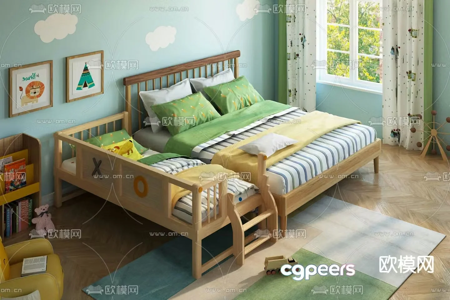 children’s bed double bed extended bed 3d model