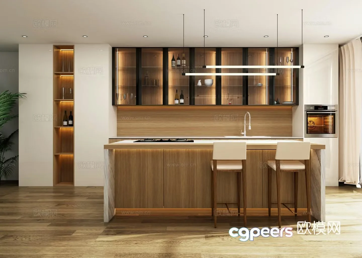 Modern kitchen open kitchen kitchen supplies gas stove smoker island cabinet 3d model