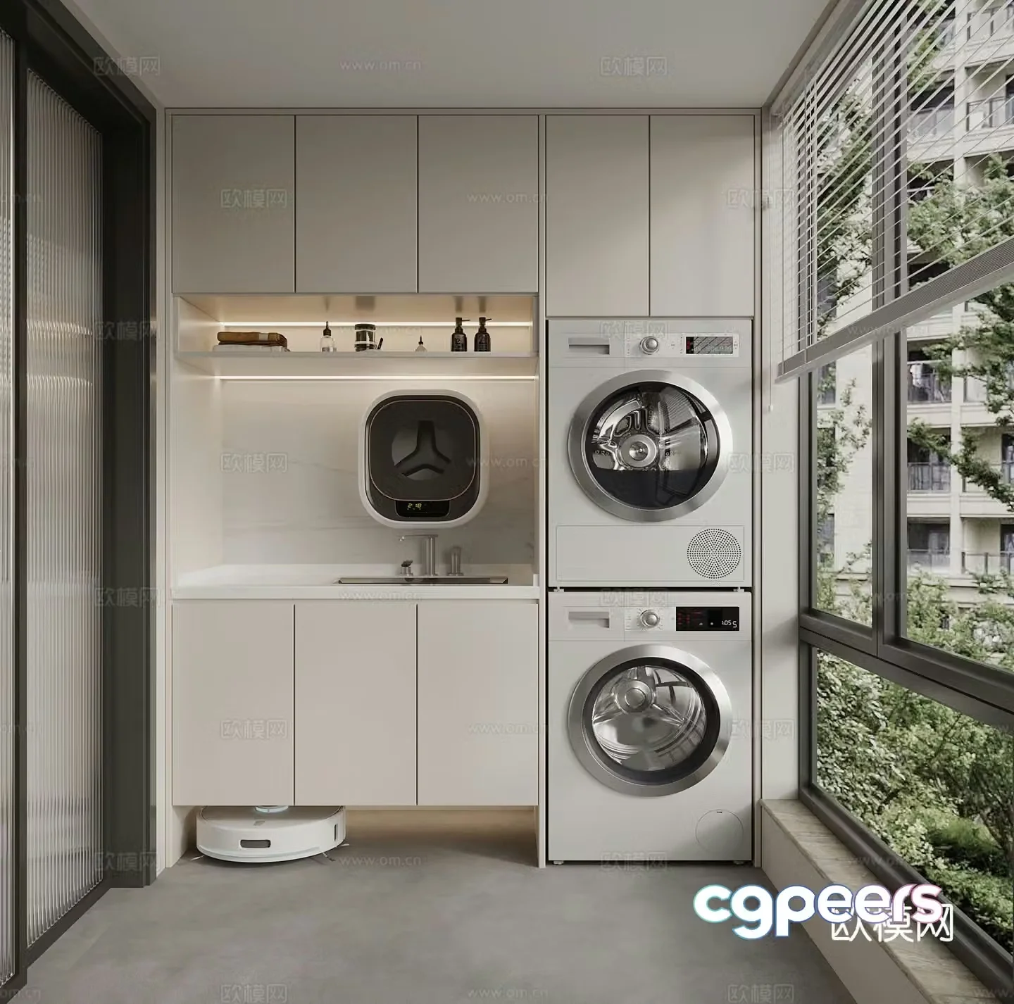 Modern balcony laundry room 3d model